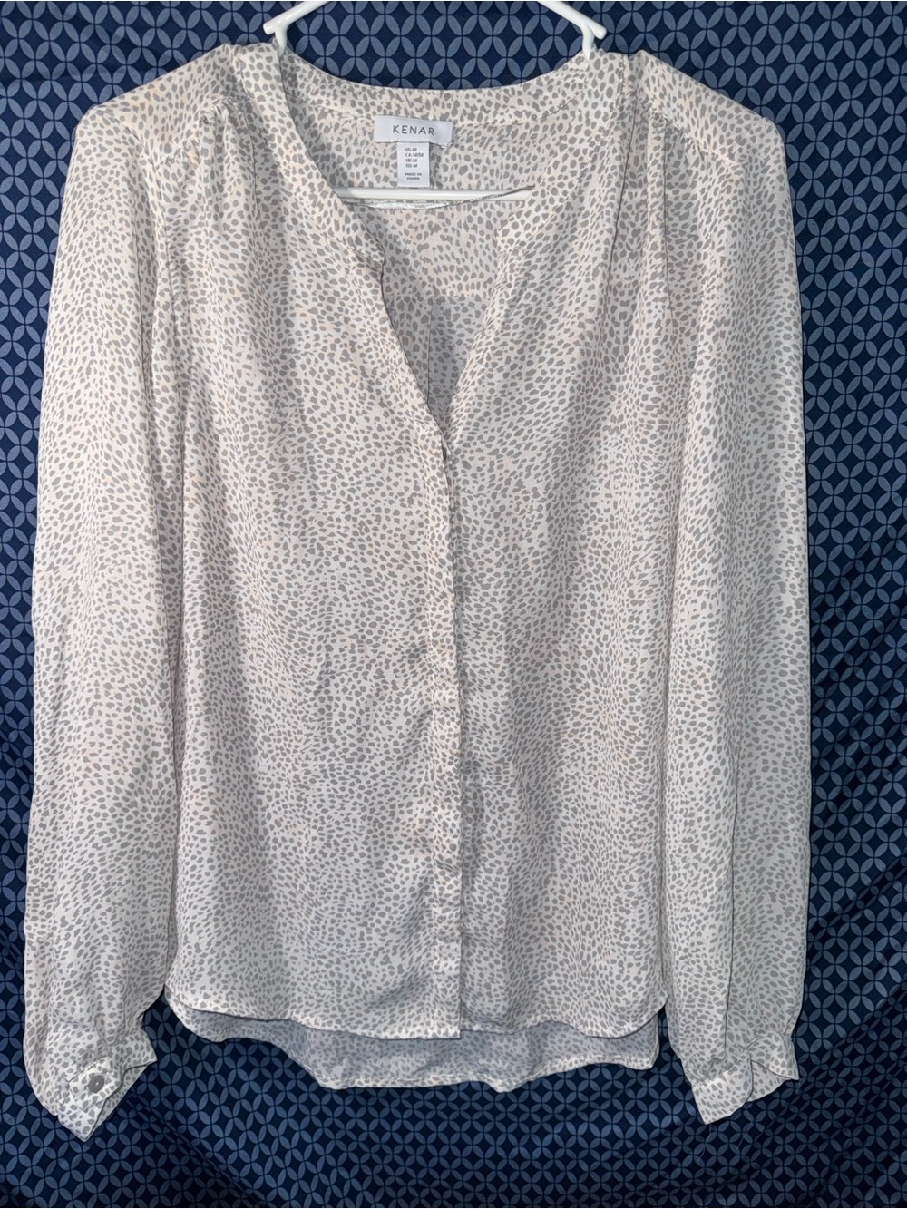 Kenar Cream Micro-Print Button-Down Blouse